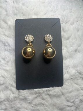 Vintage Gold Drop Crystal Ball Stud Earrings - Women Jewelry
